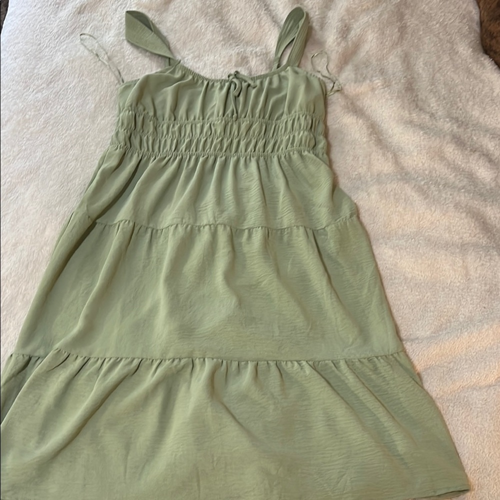 Pink Rose Olive Green Dress